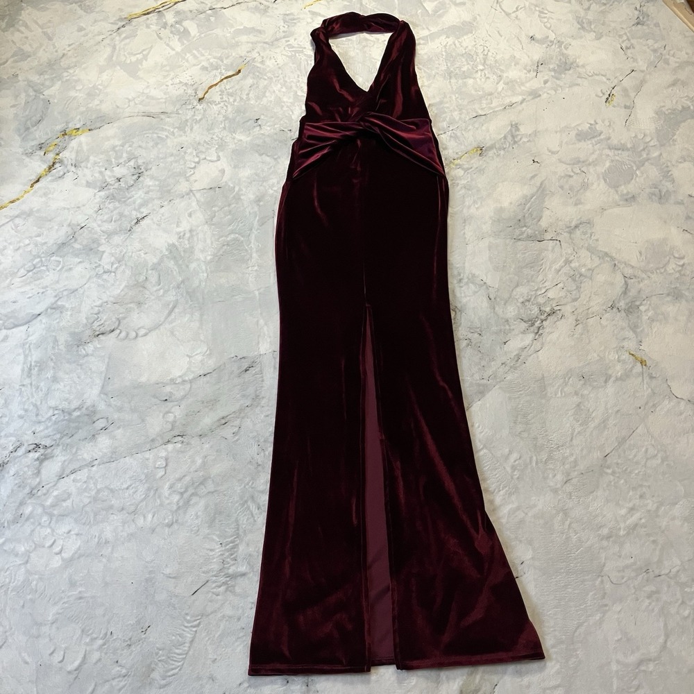 Asos Design Velvet Twist Front Deep Plunge Womens Size‎ Small Burgundy Maxi